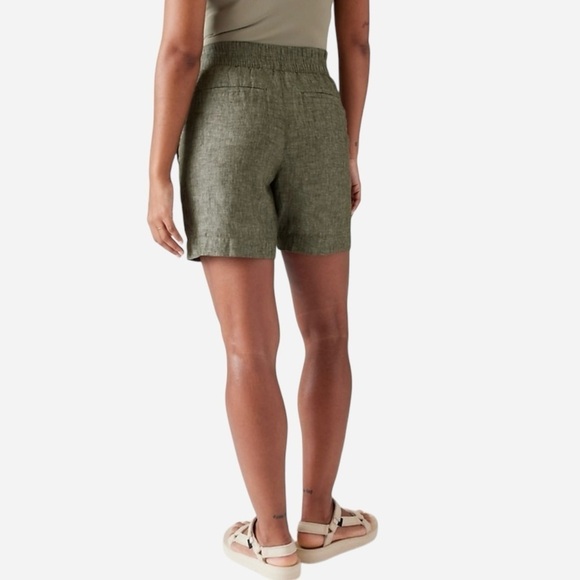 Athleta Voyager Linen Shorts Plus Size 22 Olive Green Easy Care Lightweight NEW - Picture 2 of 14
